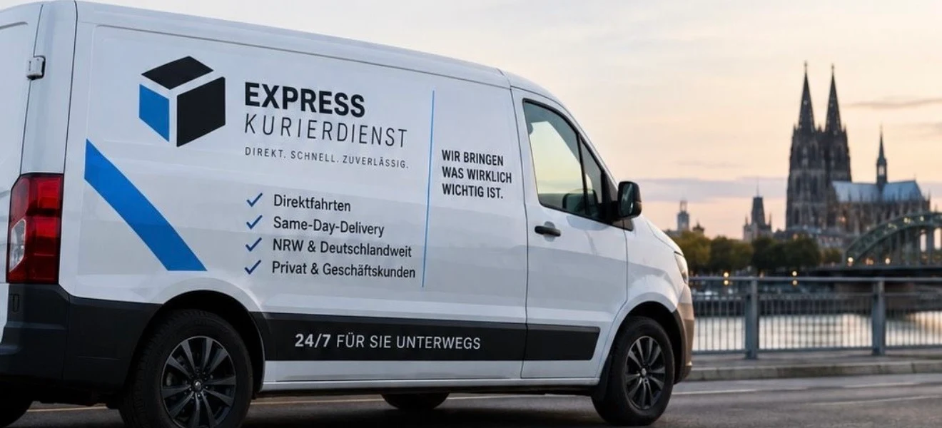 Transporter des RentPoint Express-Kurierdienstes auf einer Brücke